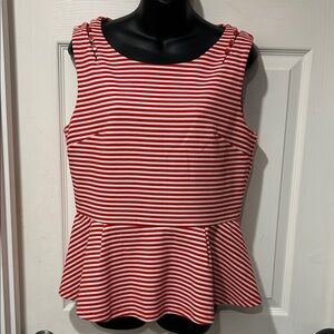 Red and White Striped Sleeveless Peplum Top